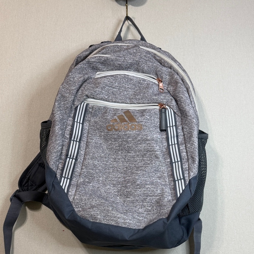 Adidas Gray Backpack with Black and Gold Details